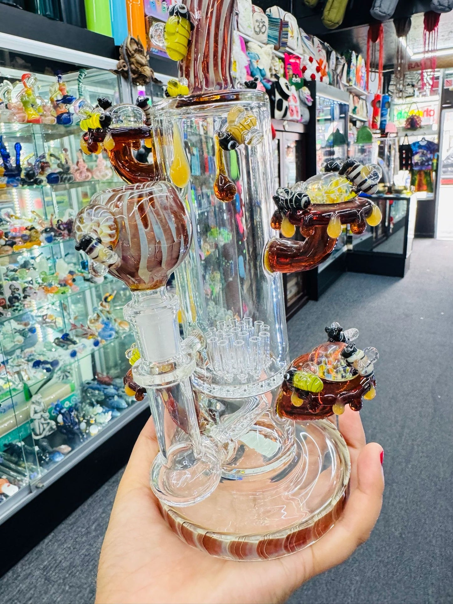 Apollo Glass - Perching Honeycomb Beehive With Honey Oil Drip Glass Bong