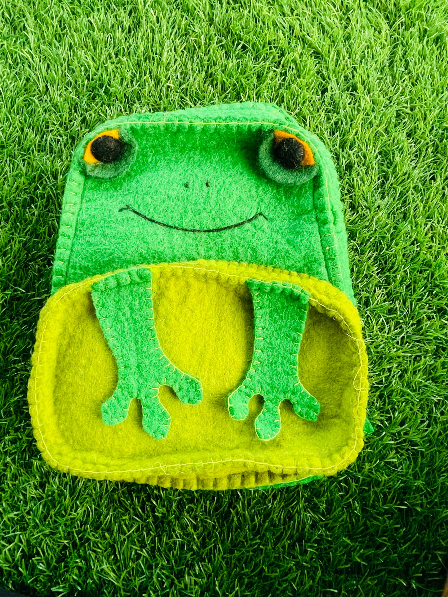 Handmade green frog bagpack
