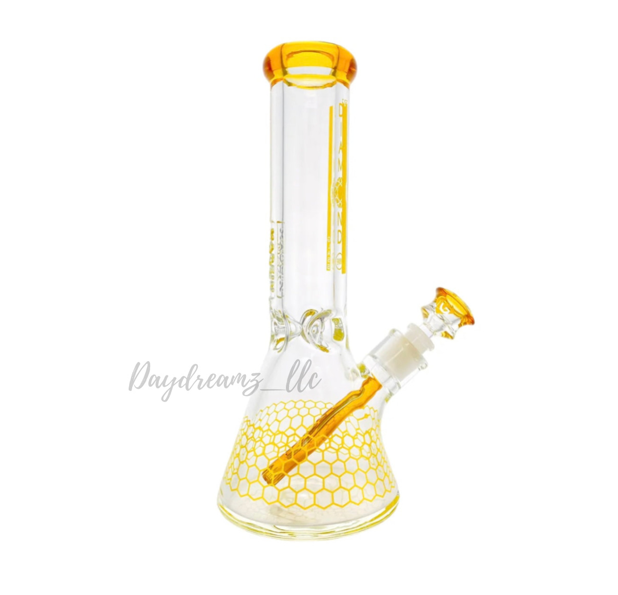 Diamond Glass 12” Beaker Bong – Amber Yellow Honeycomb Design, 9mm Thick Glass