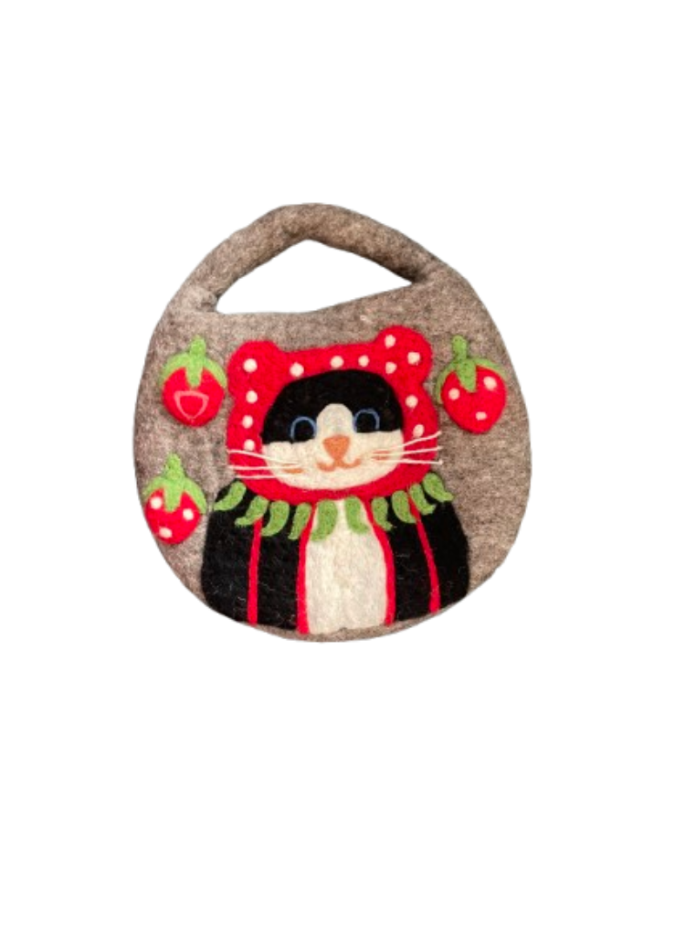 Strawberry Kitty Felt Bag