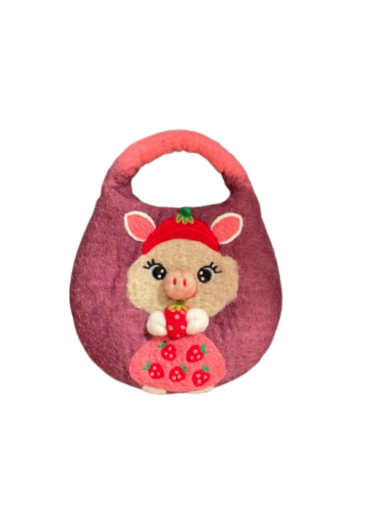 Strawberry Piglet Felt Bag (Berry Pink)