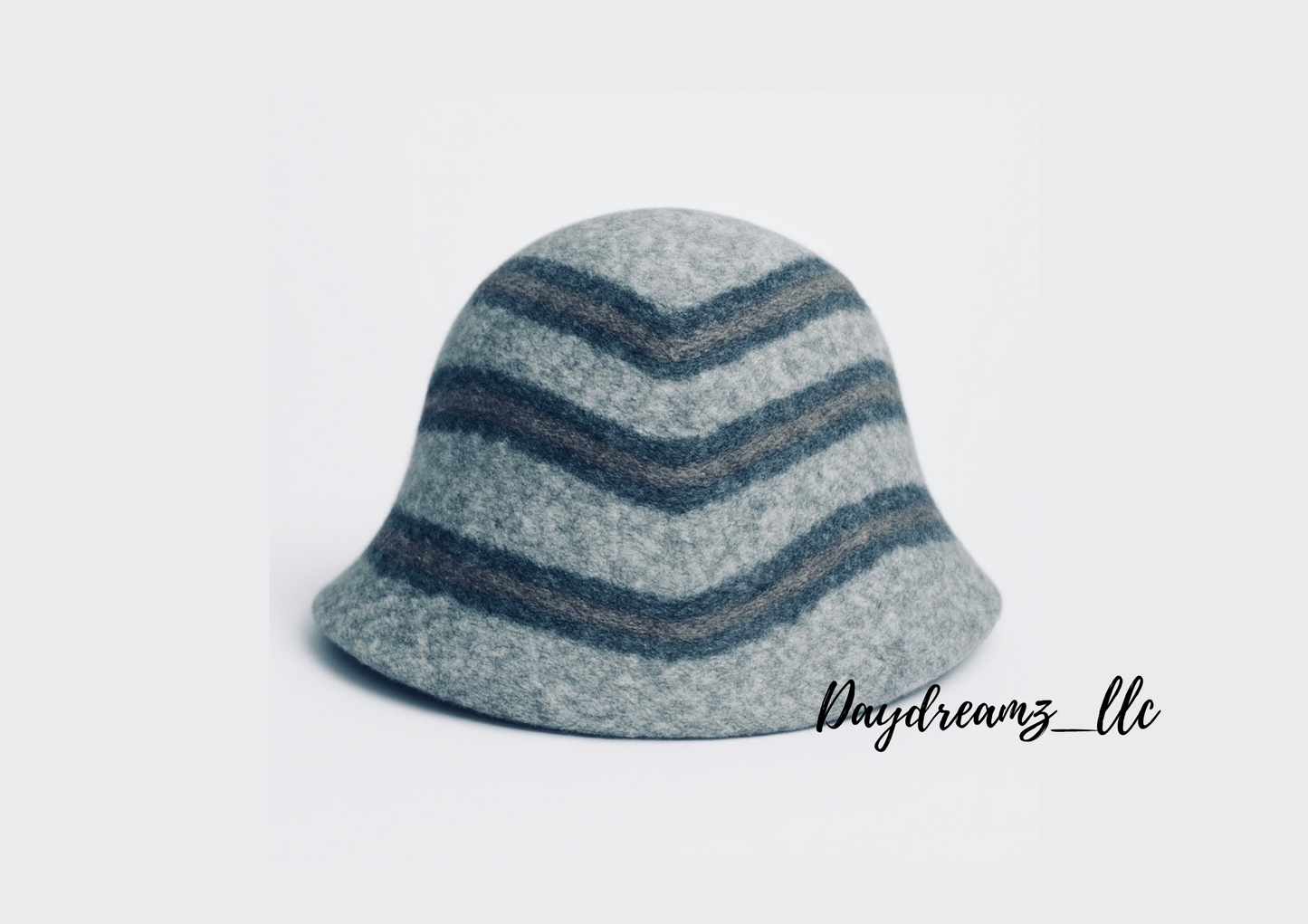Handmade Wavy Stripe Gray Felt Hat