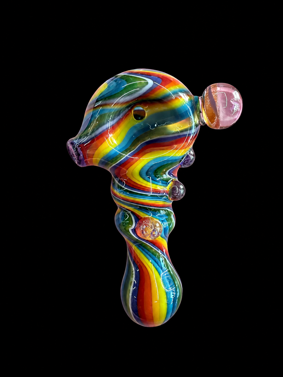 4.2" Rainbow Wig Wag Swirl Art Glass Spoon Hand Pipe