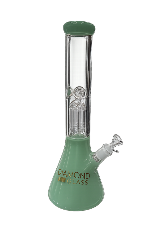 Diamond Glass 14” mint  Beaker Bong with Tree Perc & Ice Pinch