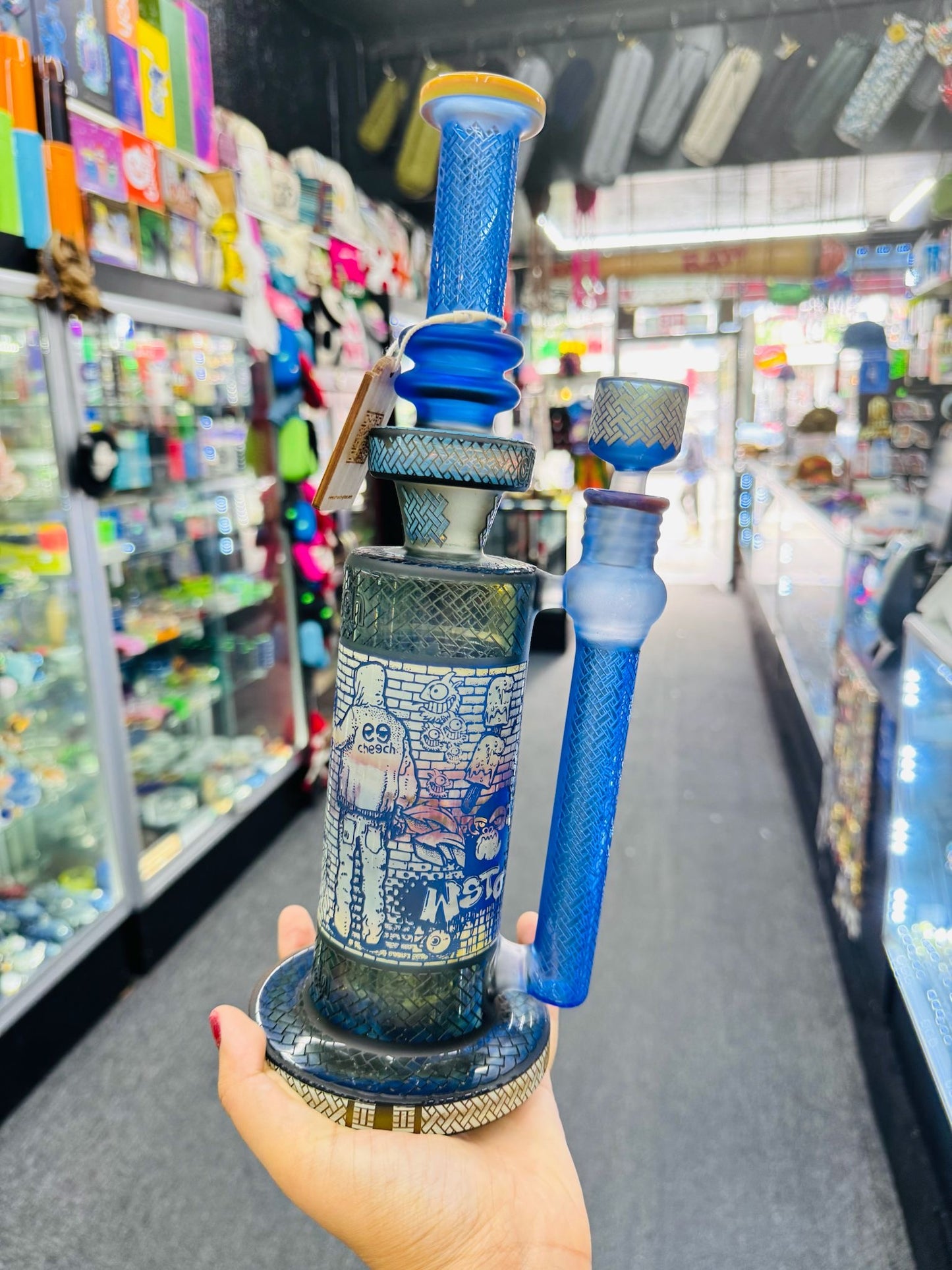 Cheech Blue Sandblasted Graffiti Artist Water Pipe