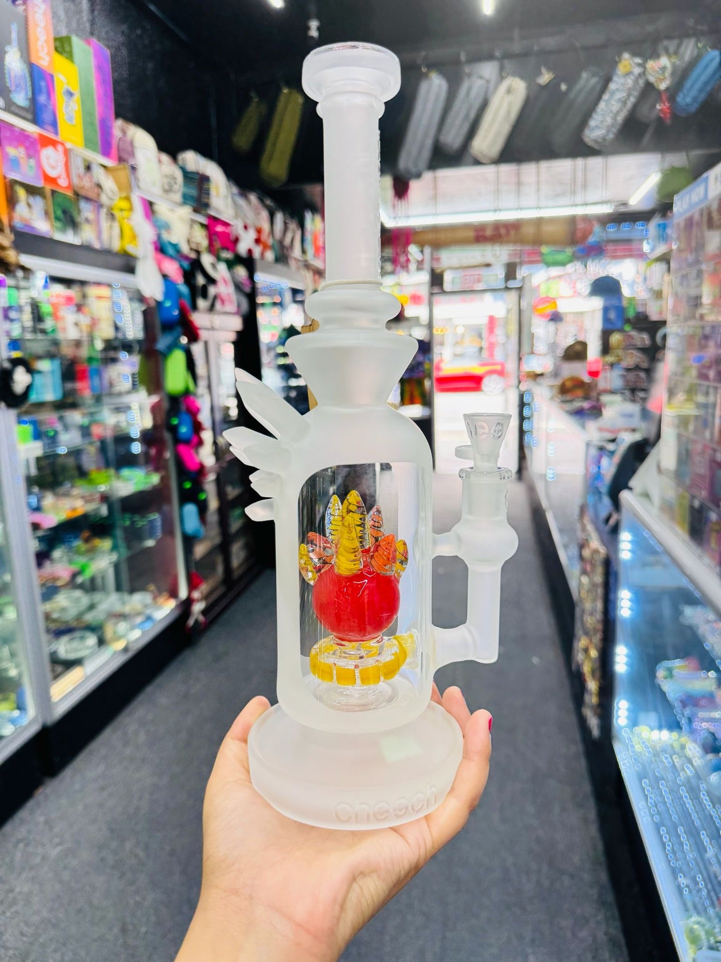 Cosmic Kaleidoscope – Cheech Glass 13" Frosted Celestial Kryptonite Bong (Red)