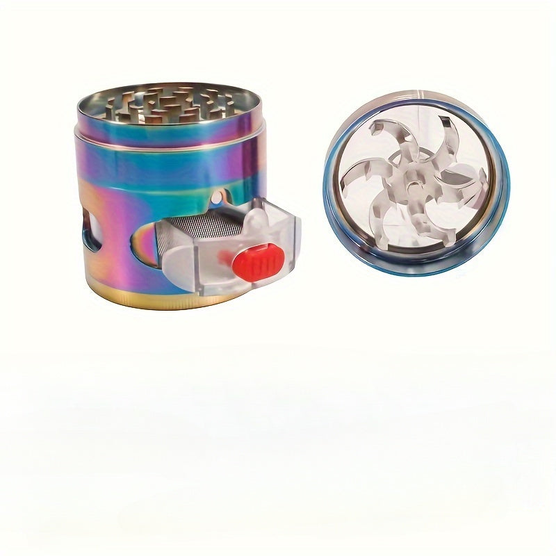 HOTU 1pc Spice Grinder, 4-layer Spice Grinder, Creative Grinder, Colorful Hand-cranked Metal Grinder For Kitchen, Spice Grinders, Multifunctional Spice Crusher, Kitchen Gadgets, Kitchen Supplies