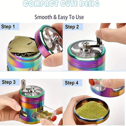 HOTU 1pc Spice Grinder, 4-layer Spice Grinder, Creative Grinder, Colorful Hand-cranked Metal Grinder For Kitchen, Spice Grinders, Multifunctional Spice Crusher, Kitchen Gadgets, Kitchen Supplies