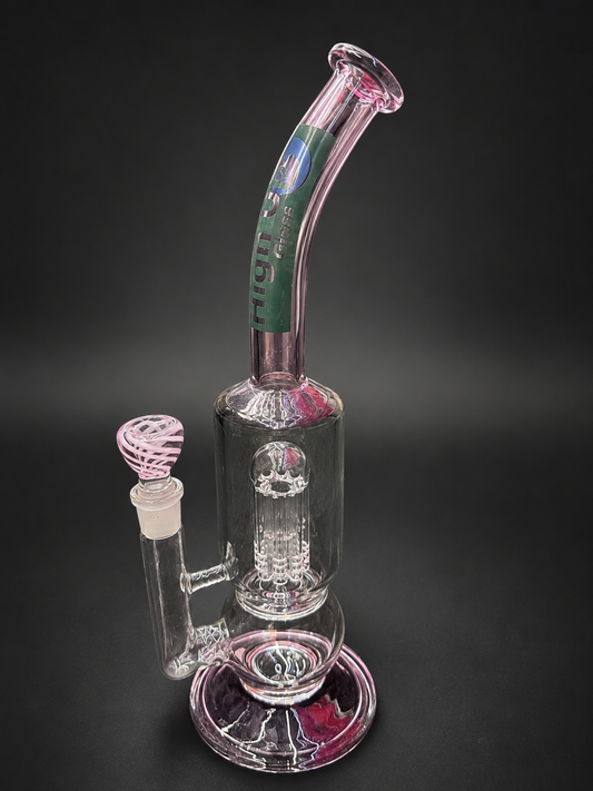 High Up Glass Premium Pink Perc Bong – Curved Neck Water Pipe - DayDreamz Smoke Shop