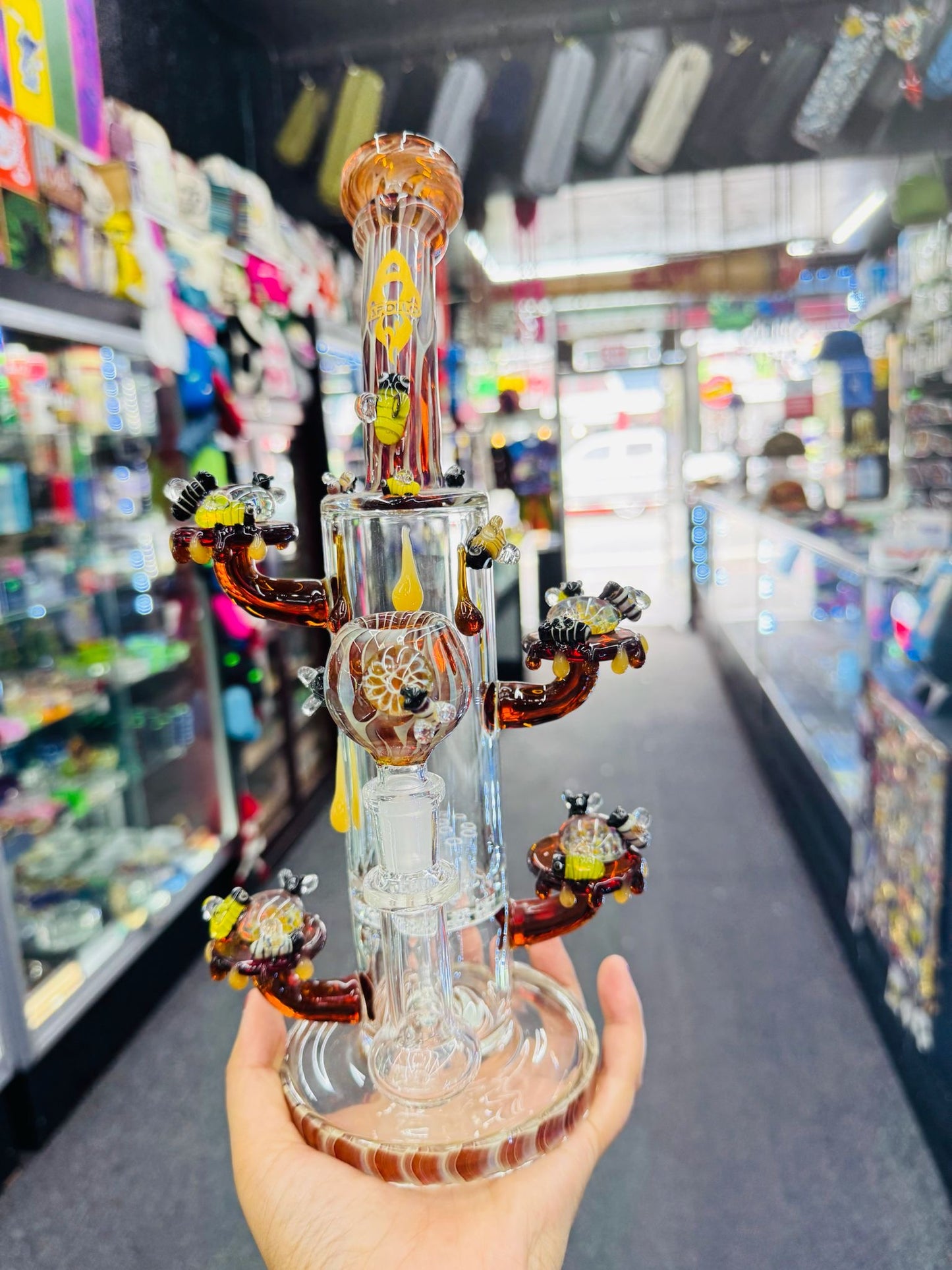 Apollo Glass - Perching Honeycomb Beehive With Honey Oil Drip Glass Bong