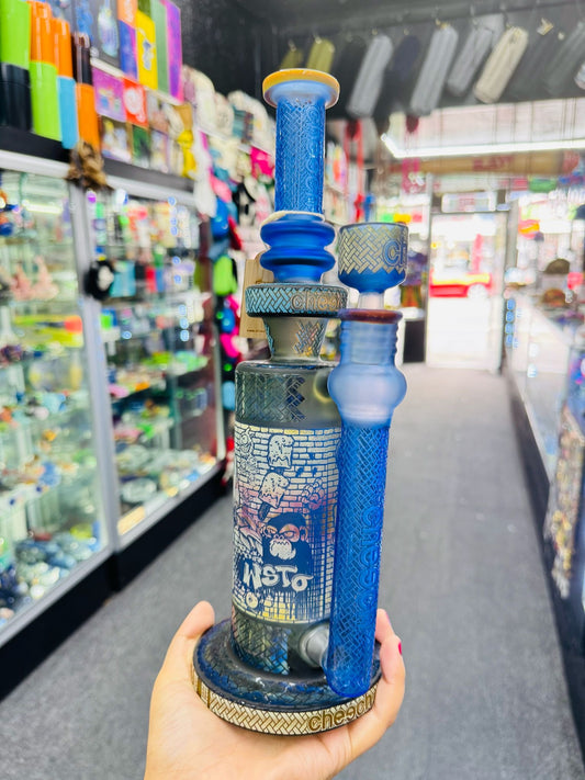 Cheech Blue Sandblasted Graffiti Artist Water Pipe