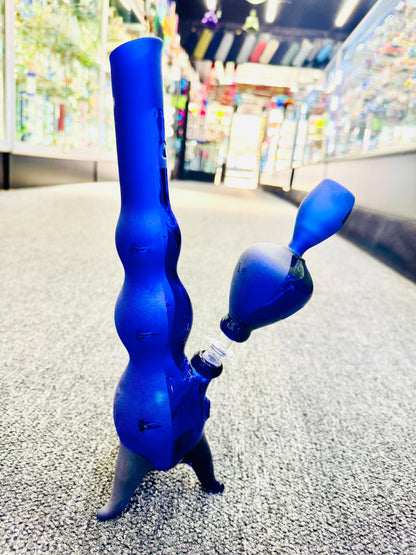 Psunami glass-Cobalt Blue Tripod Glass Bong – Sculpted Bubble Body