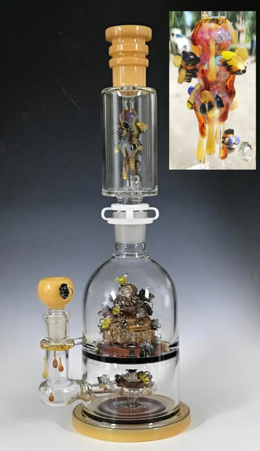 17” 19mm Freeze Honey Bees ZF300-HB – Glycerin Coil Bong