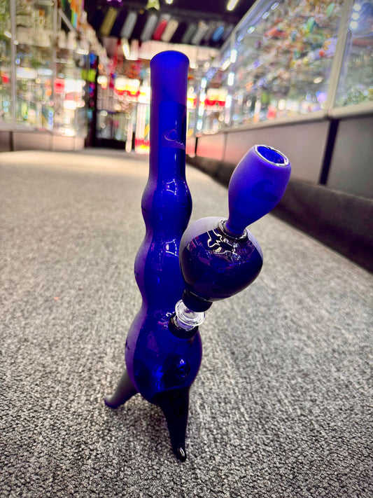 Psunami glass-Cobalt Blue Tripod Glass Bong – Sculpted Bubble Body