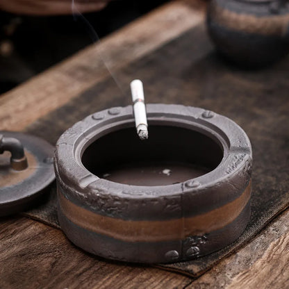 Custom Large Ceramic Ashtray Creative Handmade Retro Office Living Room Gilding Round Ashtray with Lid