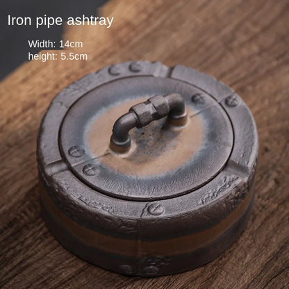 Custom Large Ceramic Ashtray Creative Handmade Retro Office Living Room Gilding Round Ashtray with Lid