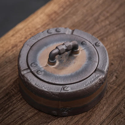 Custom Large Ceramic Ashtray Creative Handmade Retro Office Living Room Gilding Round Ashtray with Lid