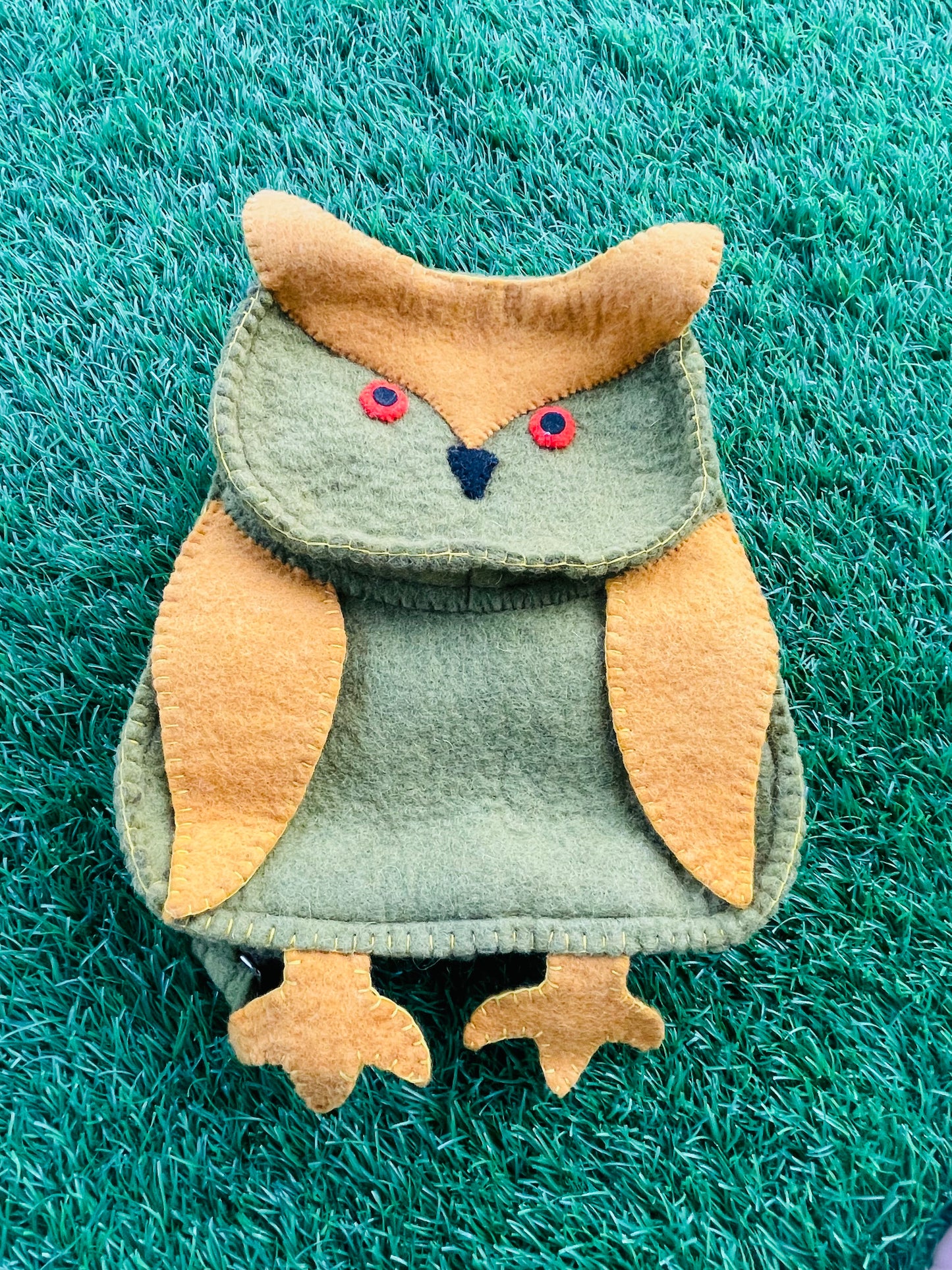 Green and Yellow felt owl bag