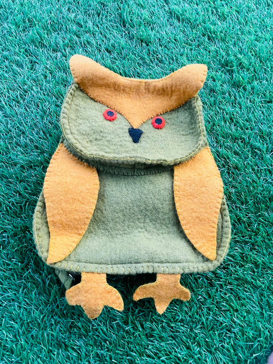 Green and Yellow felt owl bag