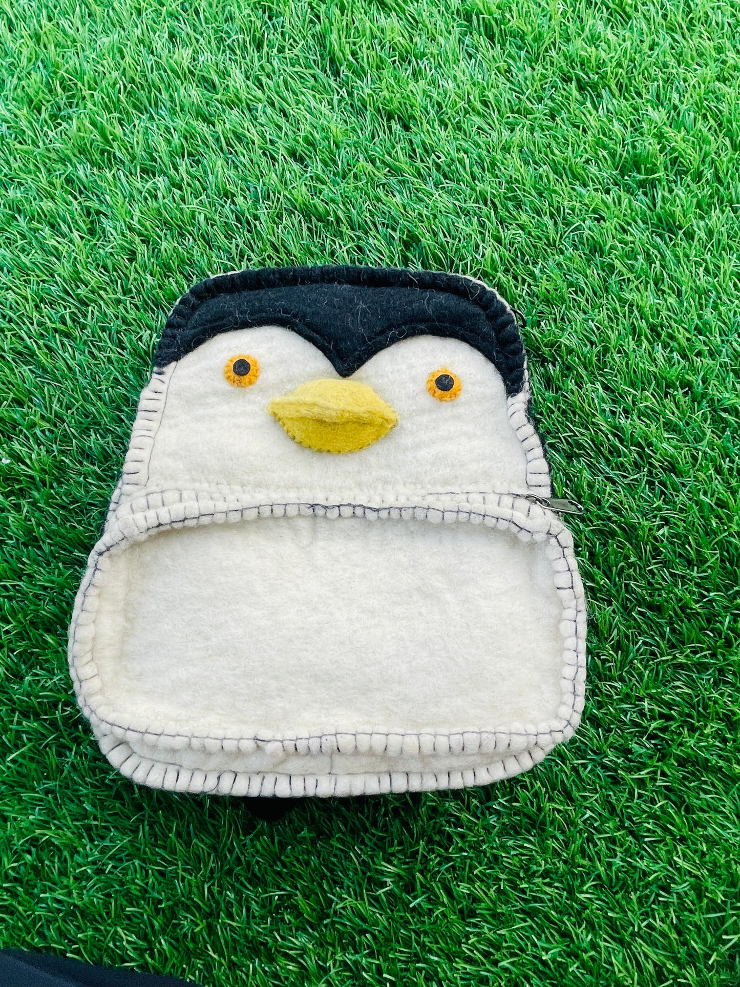 Handmade wool felt penguin backpack