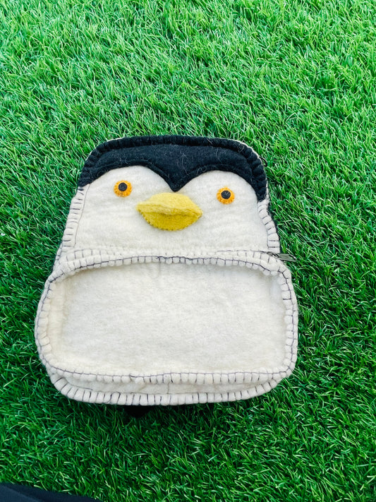 Handmade wool felt penguin backpack