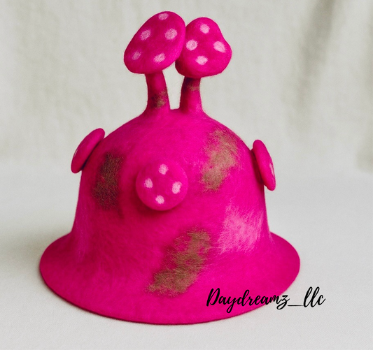 Bold Pink Mushroom Felt Hat - DayDreamz Smoke Shop