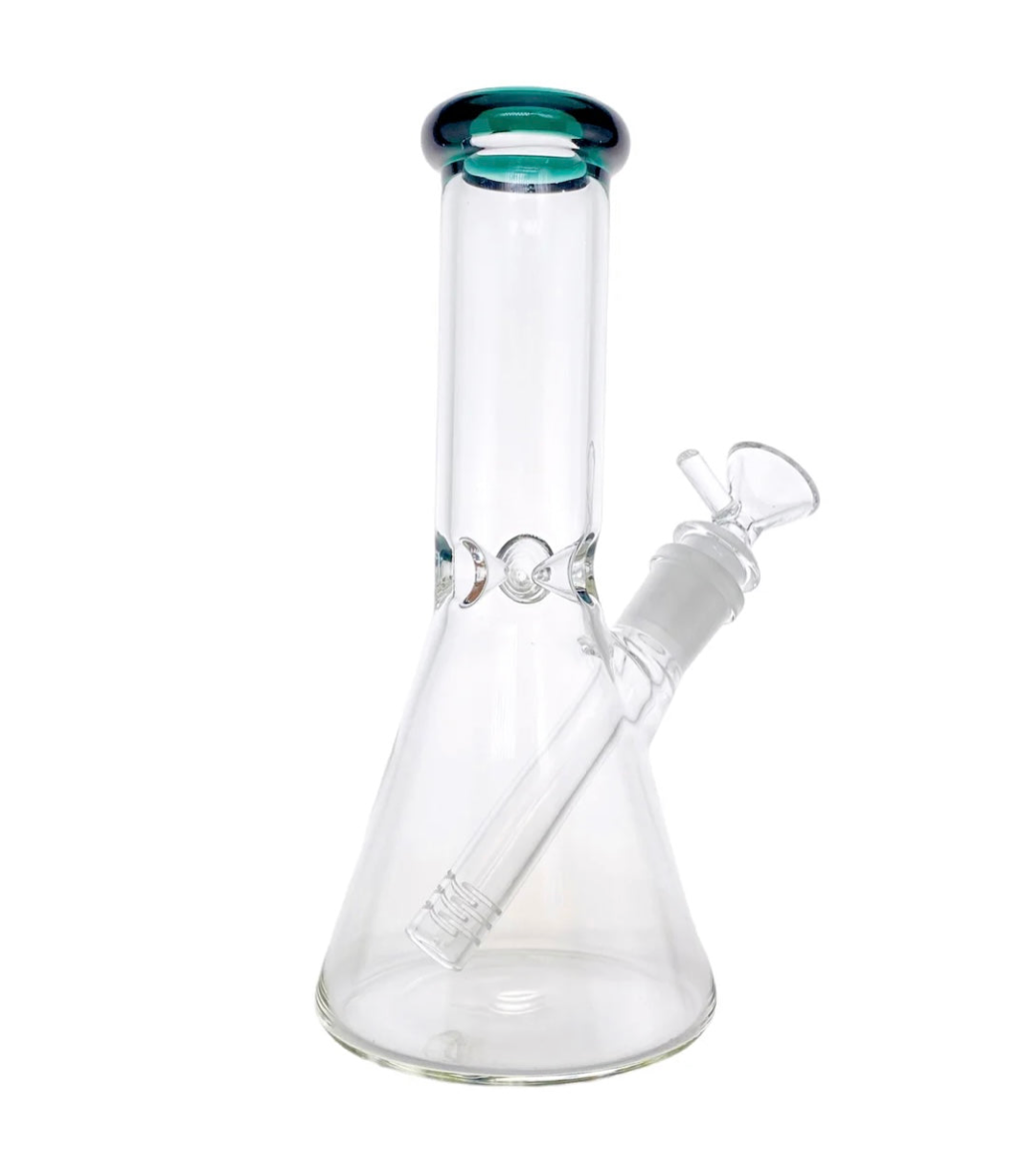 8 Inch Clear Beaker Bong With Lake Green Color Lip