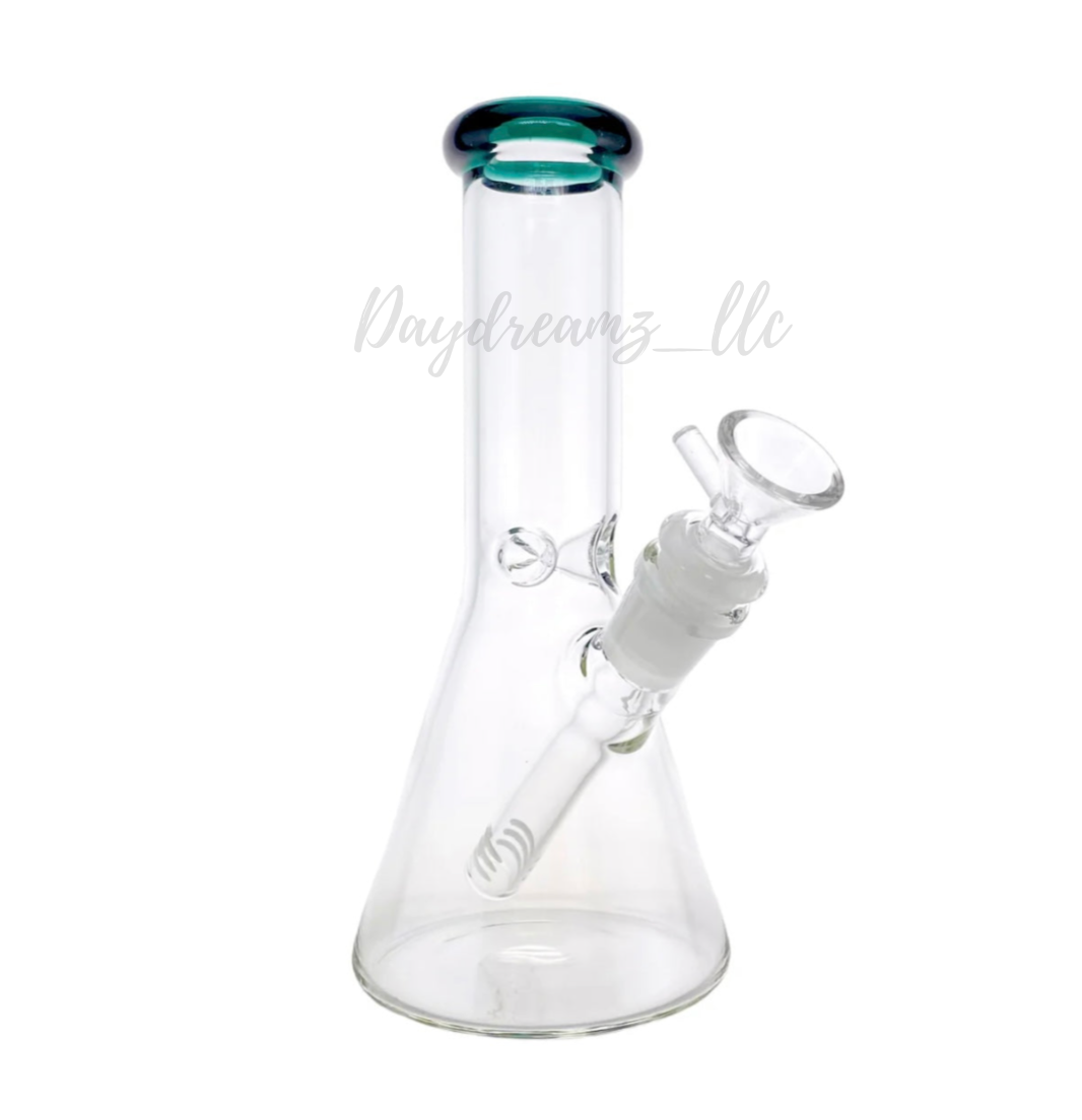 8 Inch Clear Beaker Bong With Lake Green Color Lip