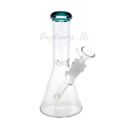 8 Inch Clear Beaker Bong With Lake Green Color Lip