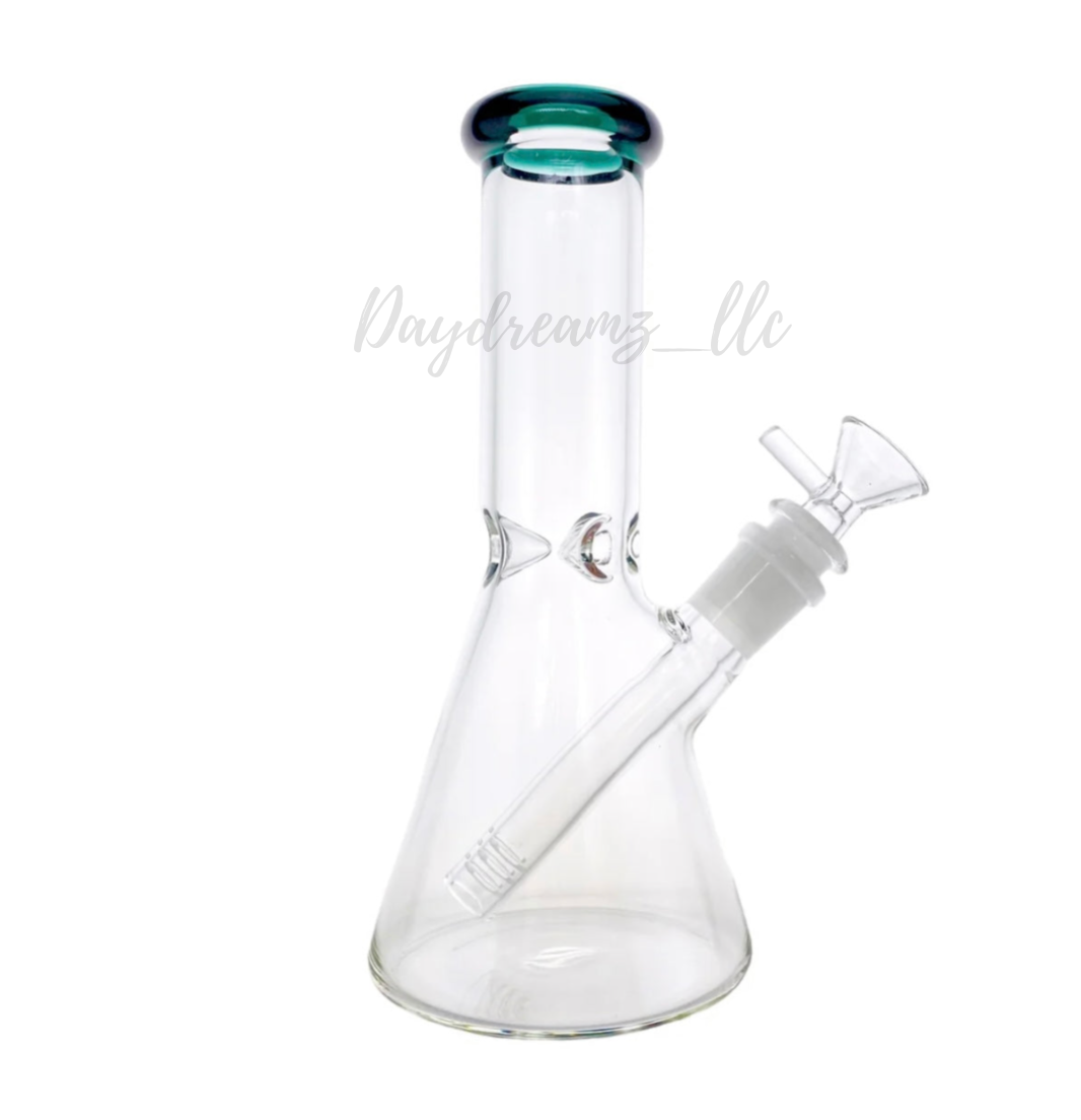 8 Inch Clear Beaker Bong With Lake Green Color Lip