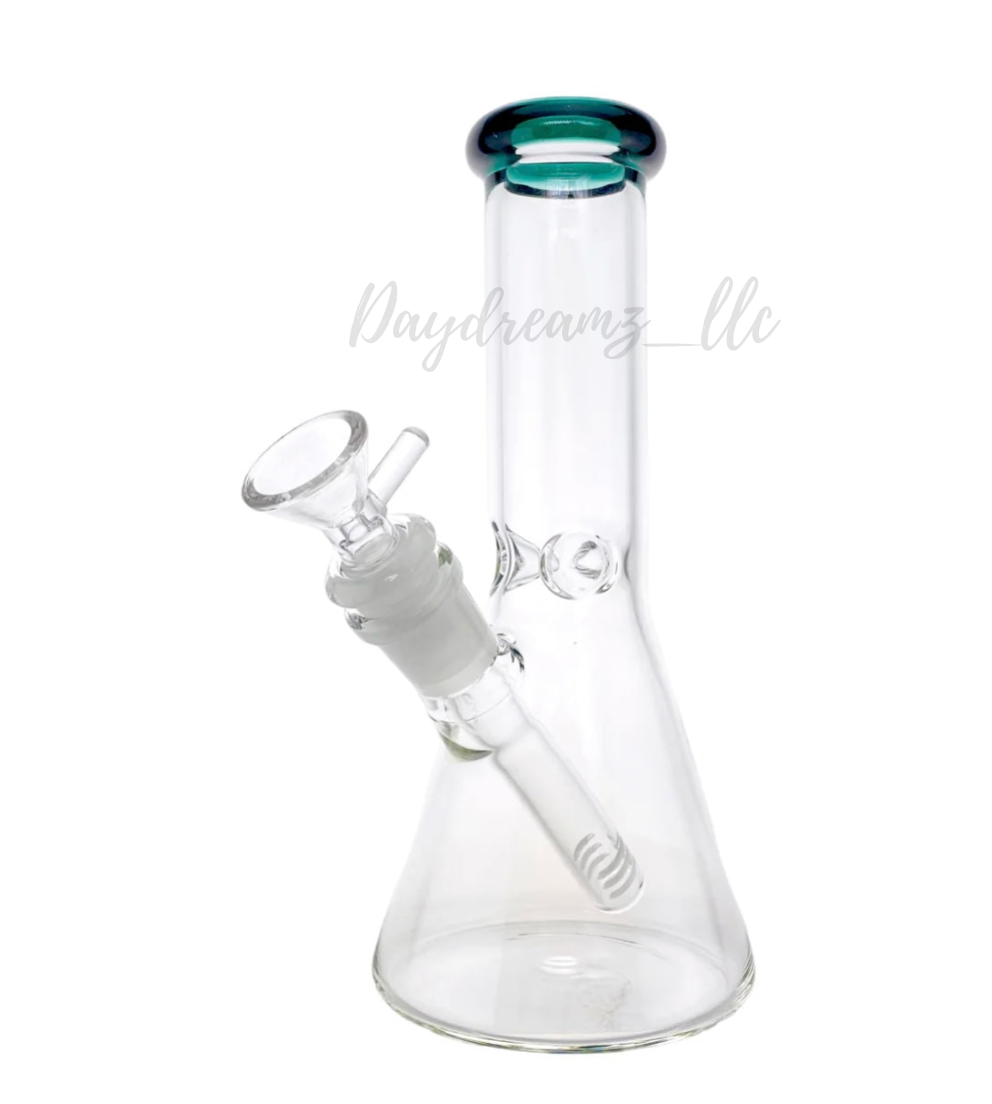 8 Inch Clear Beaker Bong With Lake Green Color Lip