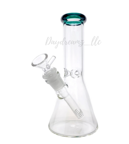 8 Inch Clear Beaker Bong With Lake Green Color Lip