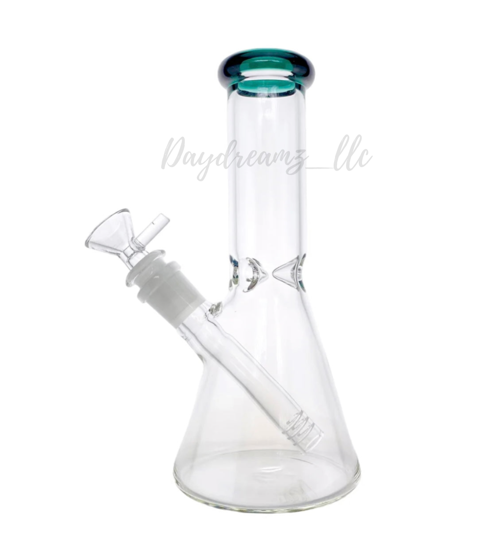 8 Inch Clear Beaker Bong With Lake Green Color Lip