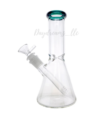 8 Inch Clear Beaker Bong With Lake Green Color Lip