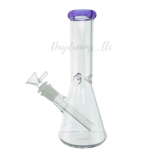 8 Inch Clear Beaker Bong With Purple Color Lip
