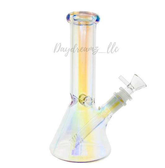 8 Inch Clear Pearlescant Metallic Beaker Bong