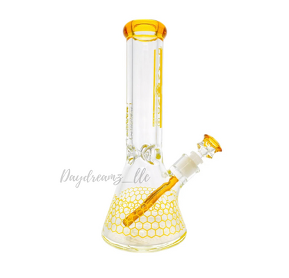 Diamond Glass 12” Beaker Bong – Amber Yellow Honeycomb Design, 9mm Thick Glass