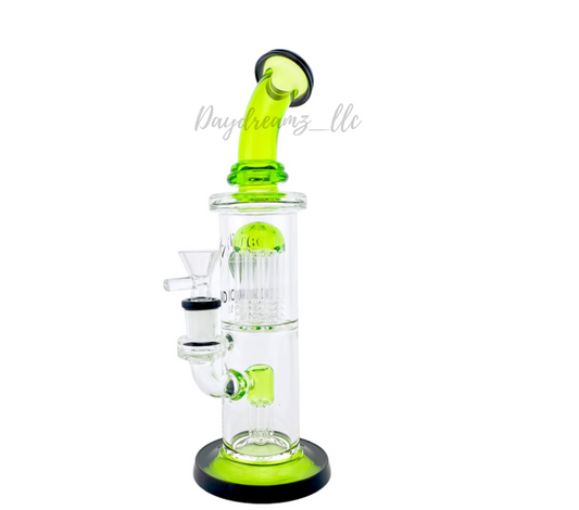 Diamond Glass Bubbler Bong with Double Tree Perc | Green & Black Accents