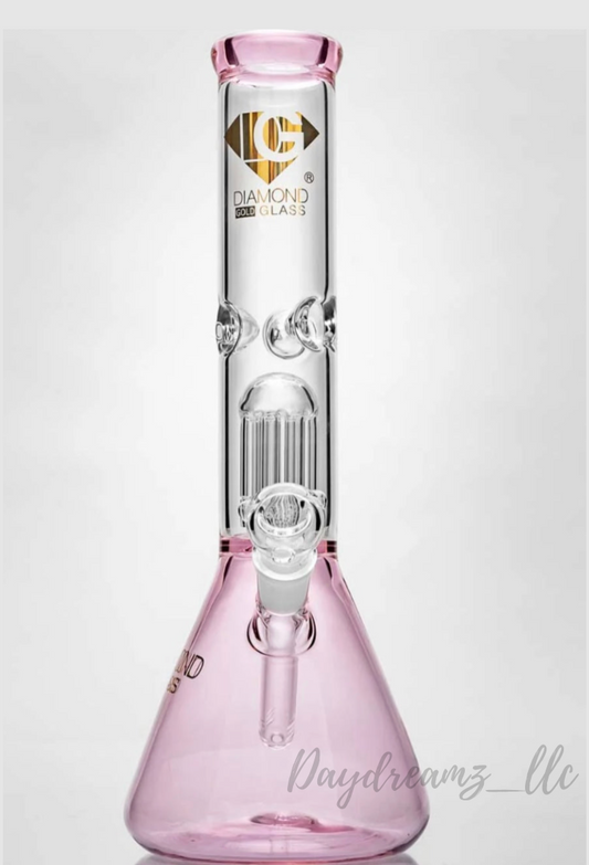 Diamond Glass 14” Pink Beaker Bong with Tree Perc & Ice Pinch