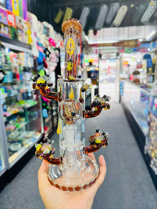 Apollo Glass - Perching Honeycomb Beehive With Honey Oil Drip Glass Bong