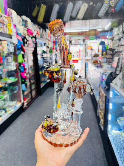 Apollo Glass - Perching Honeycomb Beehive With Honey Oil Drip Glass Bong