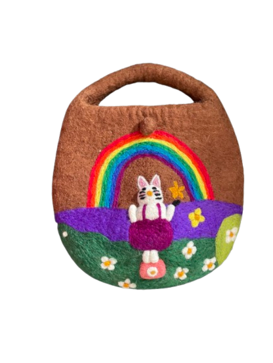 Rainbow Cat on Mushroom Felt Bag - DayDreamz Smoke Shop