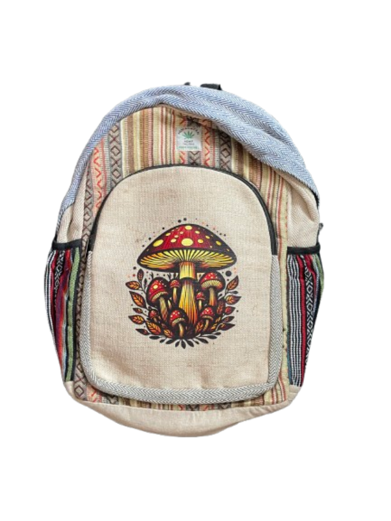 Forest Fungi Hemp Backpack (Natural Stripe) - DayDreamz Smoke Shop