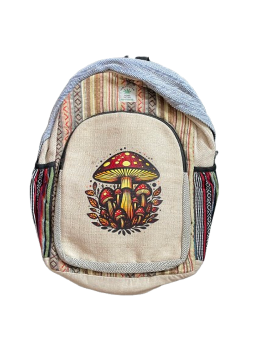 Forest Fungi Hemp Backpack (Natural Stripe)