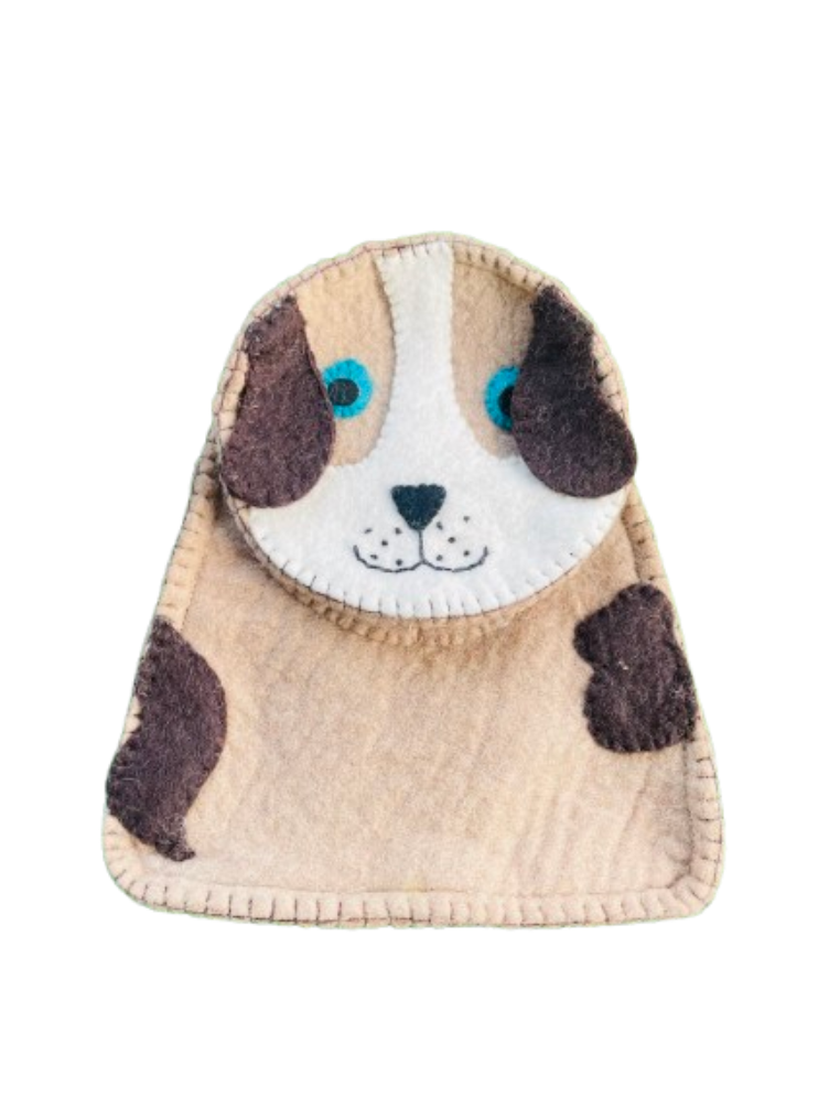 Handmade felt dog hand puppet
