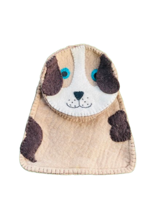 Handmade felt dog hand puppet